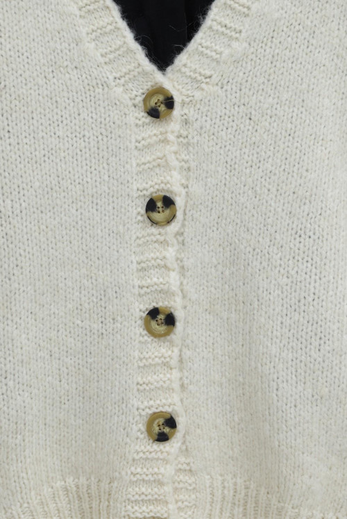 Araboy Button Knitting Desen Cardigan -Ekru