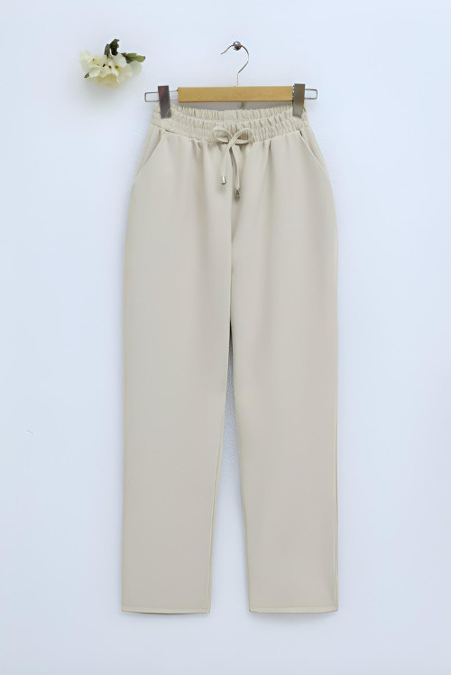waisted Laced Narrow Trotter Pants -Beige