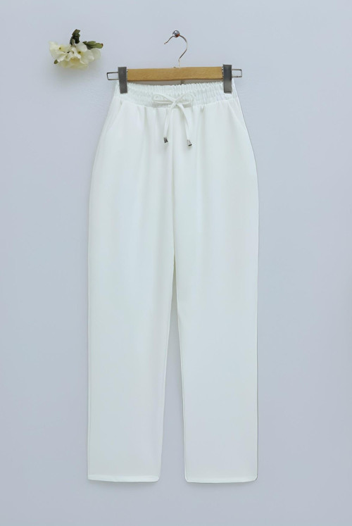 waisted Laced Narrow Trotter Pants -White