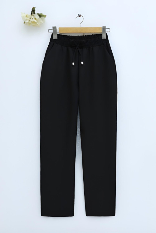 waisted Laced Narrow Trotter Pants -Black