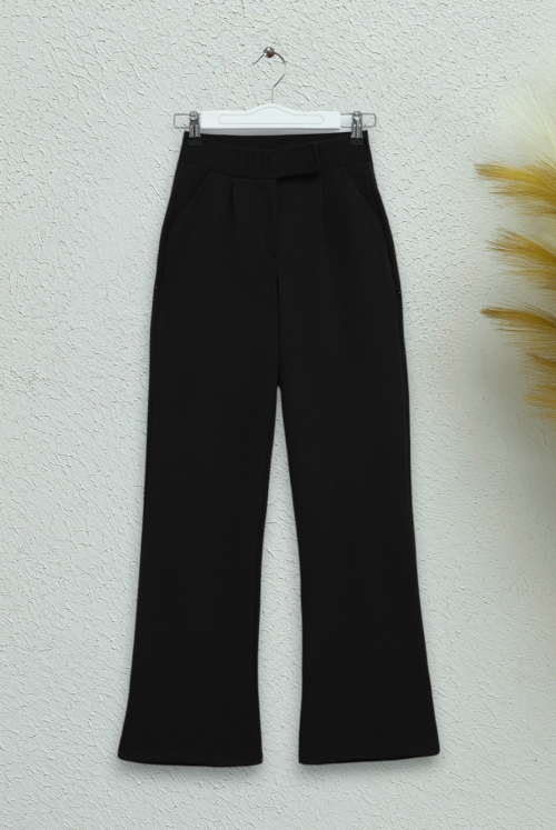 waisted Cırtcırt Detay Boru Trotter Fabric Pantalon -Black