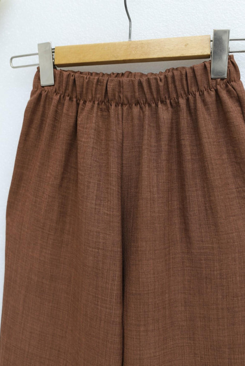 waisted Elastic Sofya Linen Pants   -Brown