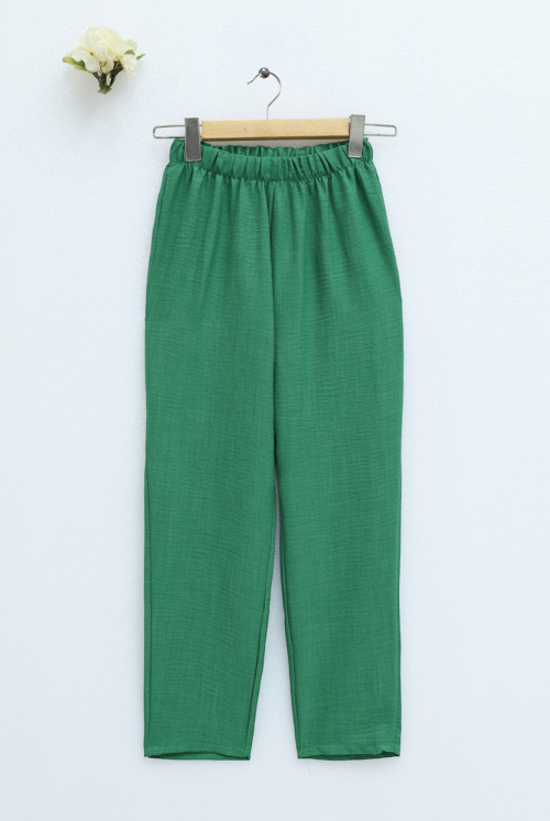 waisted Elastic Sofya Linen Pants  -Green