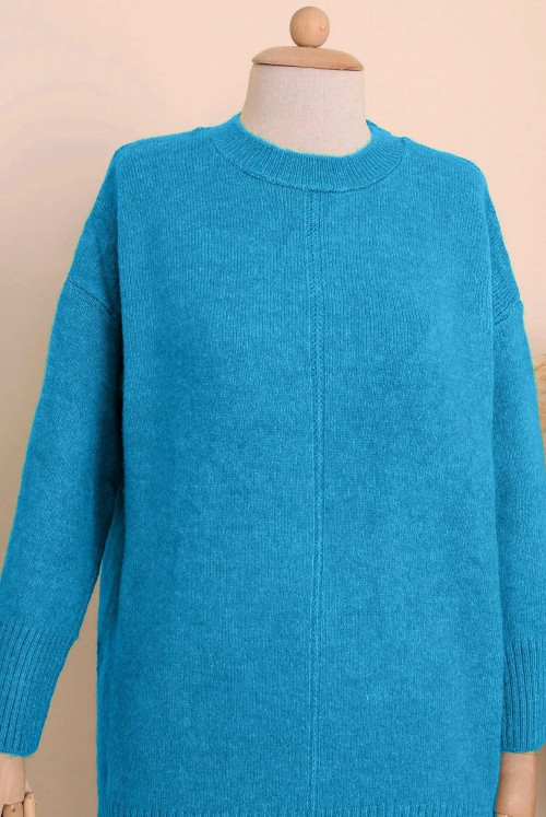 Bicycle Collar Hijab Winter Knitwear Tunics   -turquoise