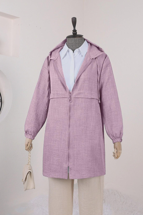 Pocket Detailed Linen Women-Jackets -Light Pink