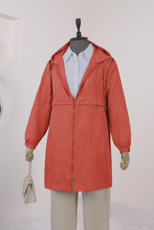 Pocket Detailed Linen Women-Jackets -Orange