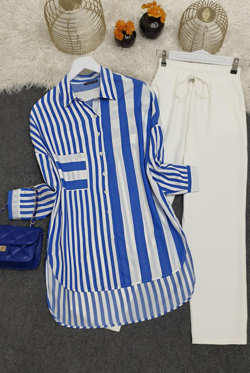 Striped Linen Shirt -Blue
