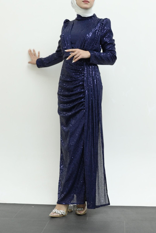 skirt Shirred Judge Collar Pul Payet Evening Dress -Laci