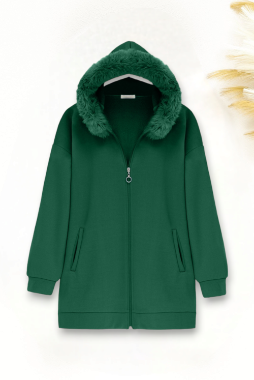 Zipped Hood Constant Furry Polar -Emerald