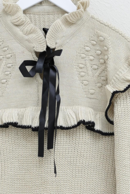 Frilly Yakası Laced Knitwear Sweater -Stone