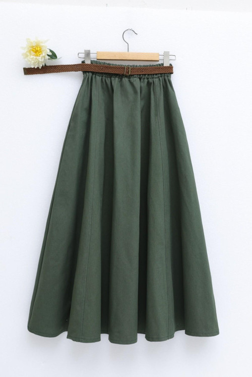 wicker Arched Cotton gbardin Plentiful Skirt -Khaki