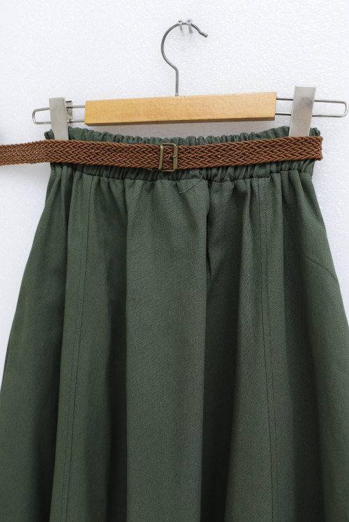 wicker Arched Cotton gbardin Plentiful Skirt -Khaki
