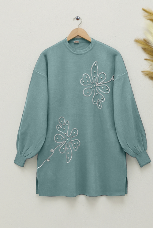 İncili Daisy Süzene Knitwear Tunics  -Mint