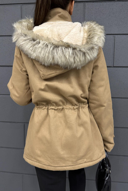 Hood Çıkma Furry Pockets Laced Coat   -Mink