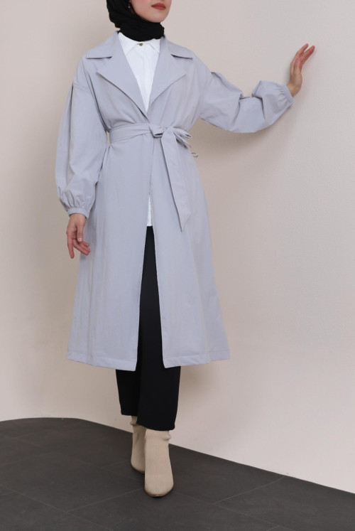 arm Elastic Arched Lined Trench coat -Grey