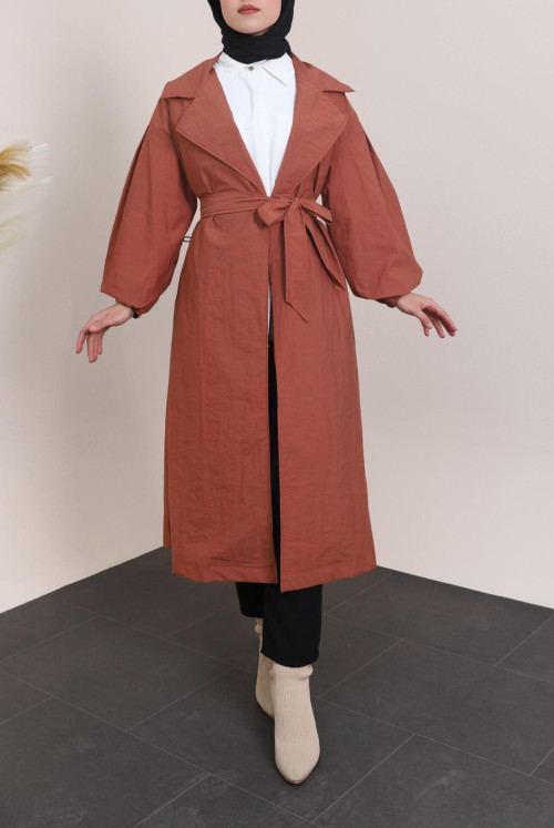 arm Elastic Arched Lined Trench coat -Tile