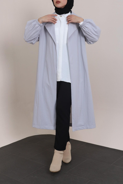 arm Elastic Arched Lined Trench coat -Grey