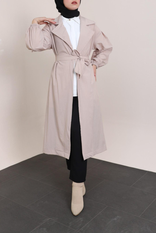 arm Elastic Arched Lined Trench coat -Stone