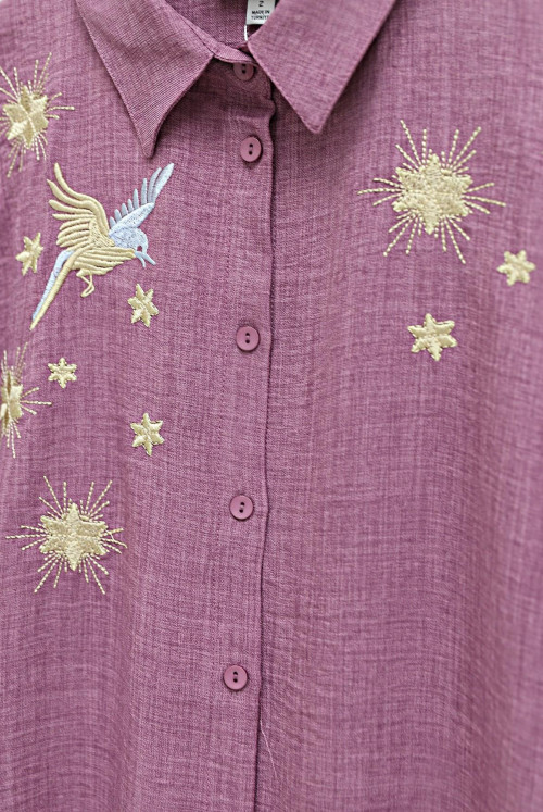 Kuş and Star Motifli Shirt -G.Kurusu