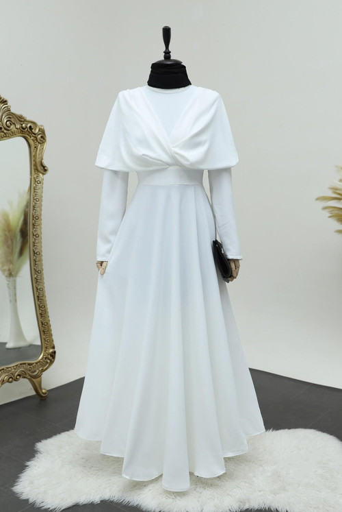 Its Cross Double Kat Judge Collar Crepe Dress -White