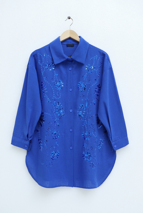 Its Pul and Embroidered Linen Tunics -Blue