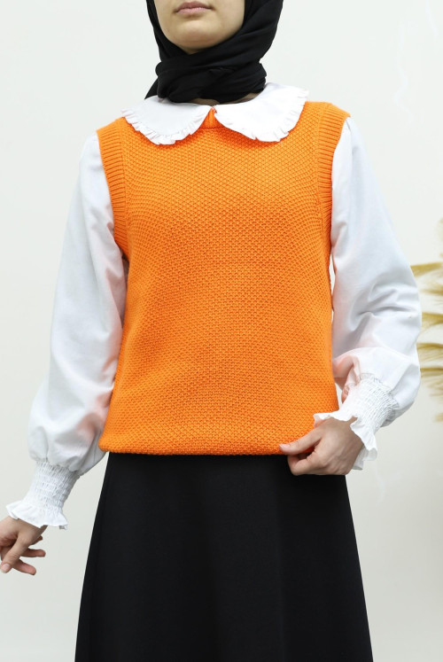 Prinç Knitting Bicycle Collar Süveter -Orange