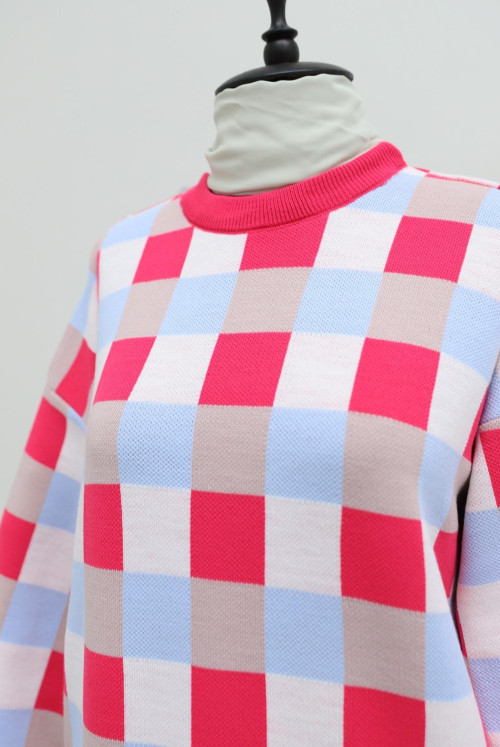 Colored Kareli Balloon Arm Bicycle Collar Knitwear Tunics  -Hot pink