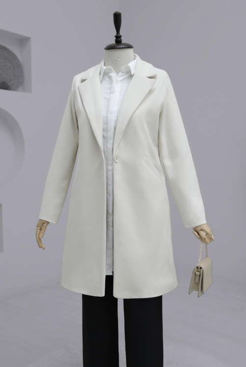 One Pcs Button Lined Winter Stamping fabric Coat   -Cream