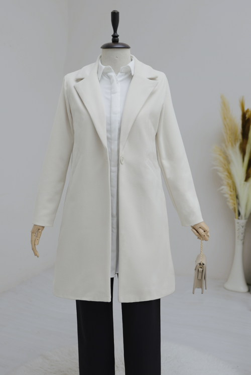 One Pcs Button Lined Winter Stamping fabric Coat   -Cream