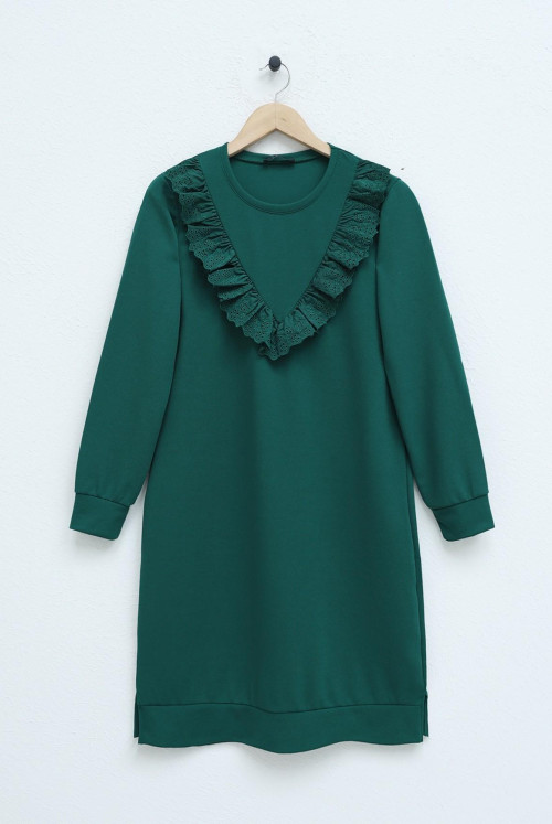 Side slit Robadan Frilly Tunics -Emerald