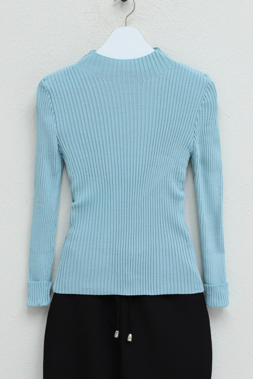Half Throat Fitilli Knitwear Sweater -Bebe Blue