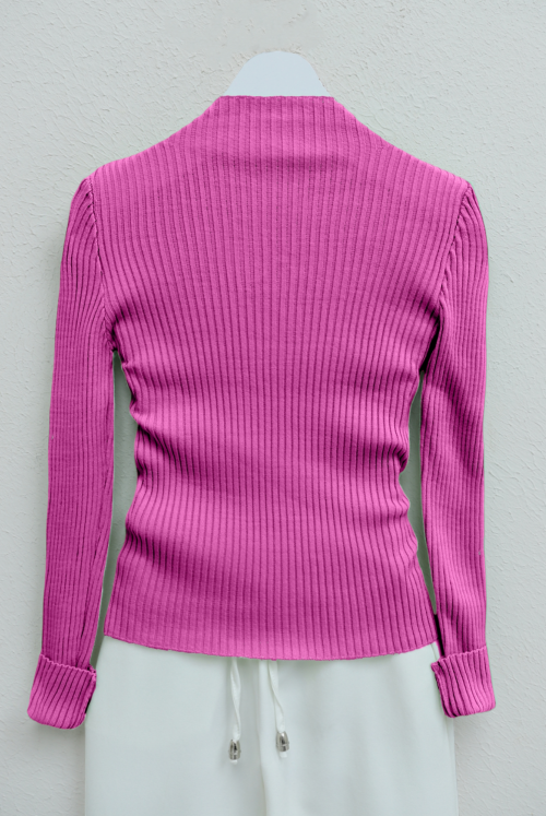 Half Throat Fitilli Knitwear Sweater -Hot pink