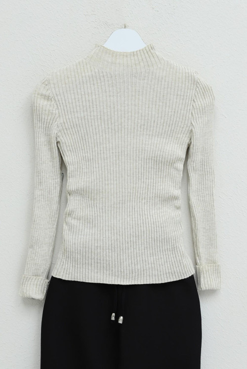 Half Throat Fitilli Knitwear Sweater -Stone