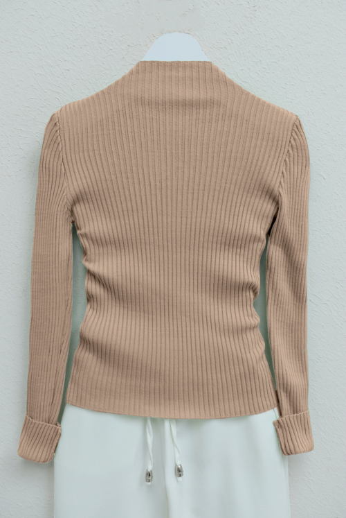 Half Throat Fitilli Knitwear Sweater -Mink