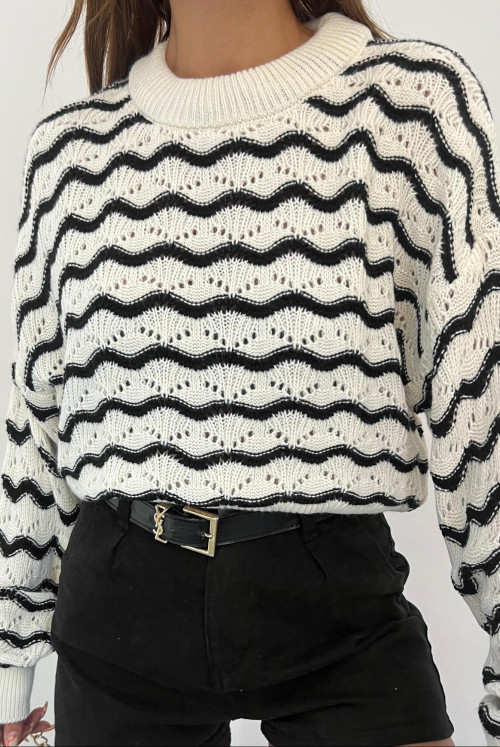 Zikzak Desen Ajurlu Short Sweater  -Laci