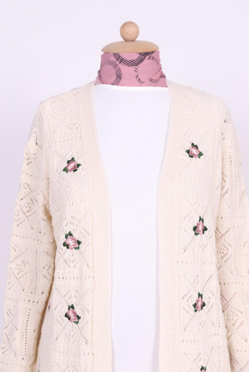 Ajurlu Embroidered Cardigan   -Cream