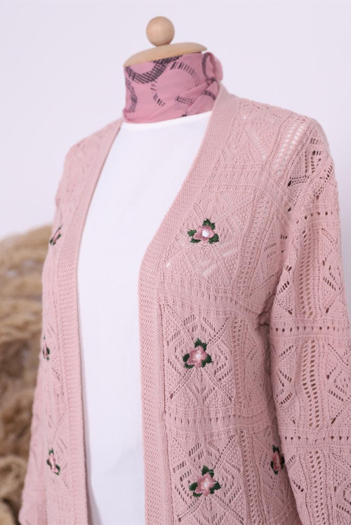 Ajurlu Embroidered Cardigan   -Light Pink