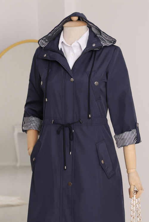 Astarı Striped Trench coat -Laci