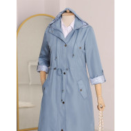 Astarı Striped Trench coat -Blue