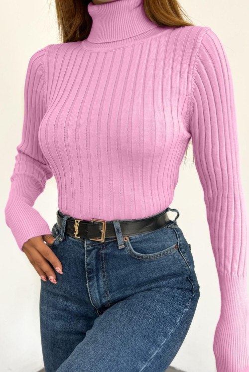 Fisherman Collar Fitilli Knitwear Sweater -Pink