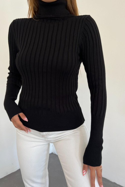 Fisherman Collar Fitilli Knitwear Sweater -Black