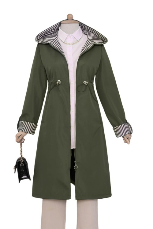 From Waist Sıkmalı Kapitone Lined Hooded Trench coat -Khaki