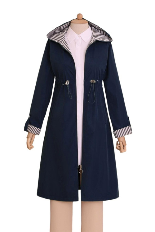From Waist Sıkmalı Kapitone Lined Hooded Trench coat -Laci