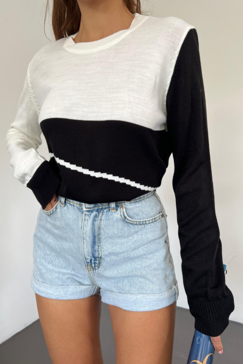 Bicycle Collar İnce Knitwear Sweater -Black