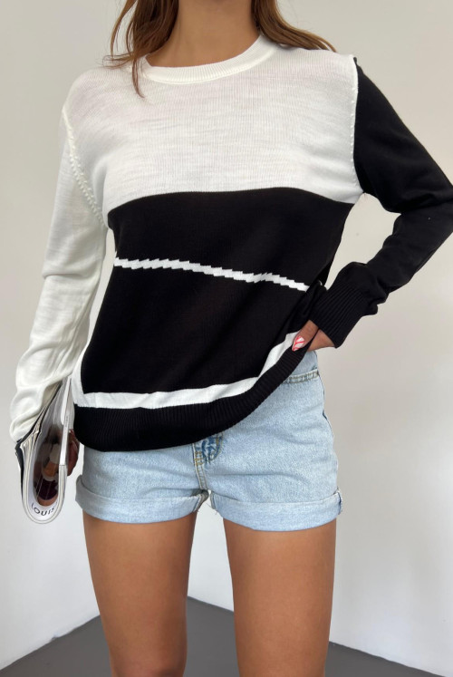Bicycle Collar İnce Knitwear Sweater -Black