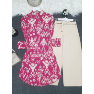 Button Patterned Viscose Tunics -Hot pink