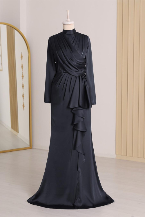 skirt Frilly Its Drapeli Satin Evening Dress -Black
