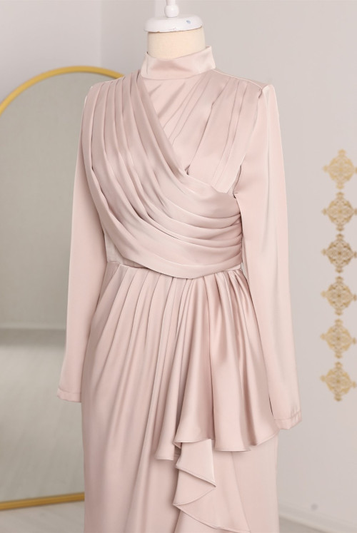 skirt Frilly Its Drapeli Satin Evening Dress  -Light Pink