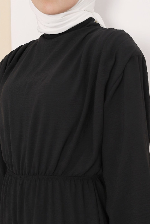 Skirt Detailed Vatkalı Ayrobin Overalls -Black