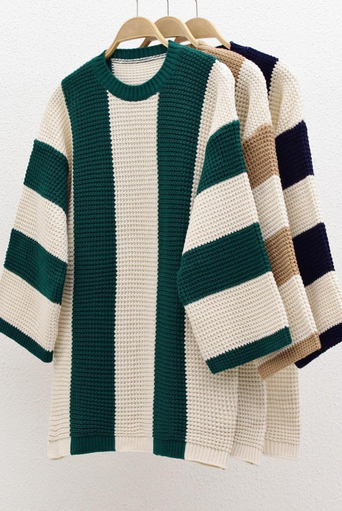 Fakir Arm Knitting Desen Knitwear Sweater -Emerald
